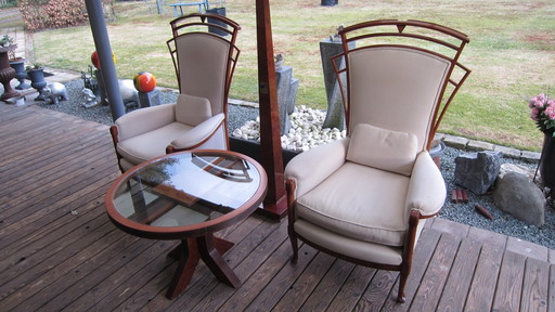 Exclusive "Art Deco" Combination 2 Chairs + Table + Lamp. Rare!