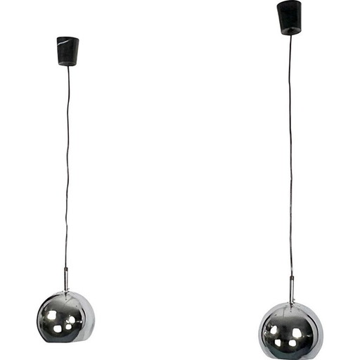 Pair of vintage chrome-plated spherical suspensions by Targetti, 1970