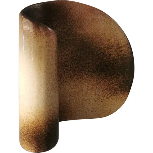Jarrón vintage de cerámica beige y marrón de Fred y Andrée Stocker, Francia, 1970