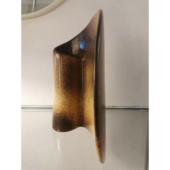 Image 1 of Vaso vintage in ceramica beige e marrone di Fred e Andrée Stocker, Francia 1970