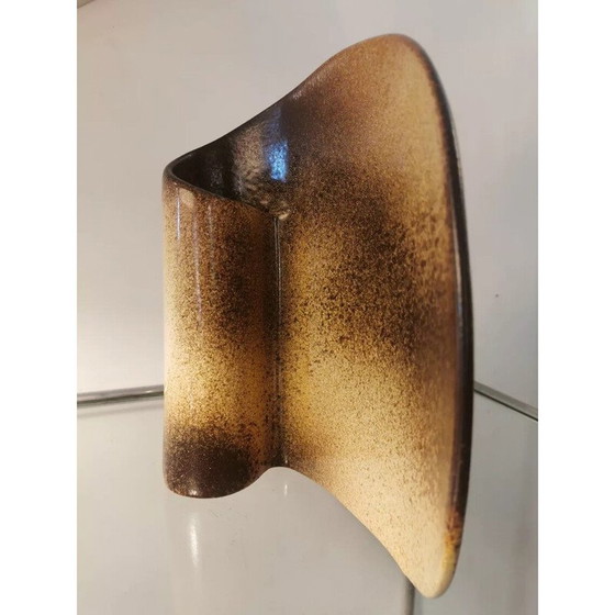 Image 1 of Vaso vintage in ceramica beige e marrone di Fred e Andrée Stocker, Francia 1970