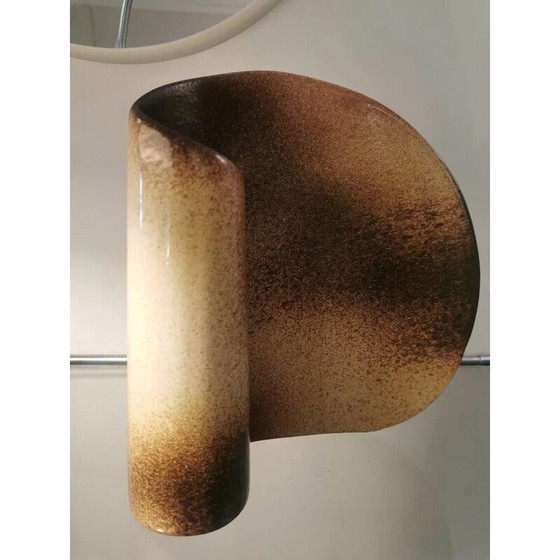 Image 1 of Vaso vintage in ceramica beige e marrone di Fred e Andrée Stocker, Francia 1970
