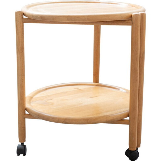 Carrello da catering pieghevole vintage in legno di quercia di Jens Quistgaard, Danimarca 1960