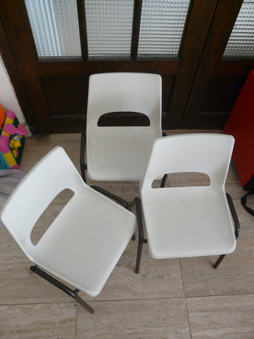 3x vintage children's school chairs