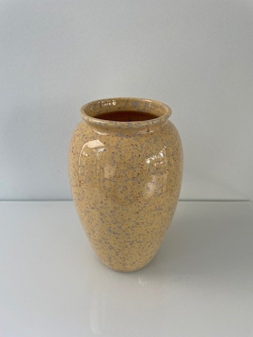 Postmodern Light Yellow Vase with Red and Gray Terrazzo/Spate Effect