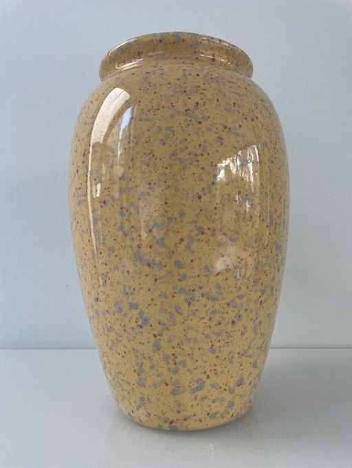 Postmodern Light Yellow Vase with Red and Gray Terrazzo/Spate Effect