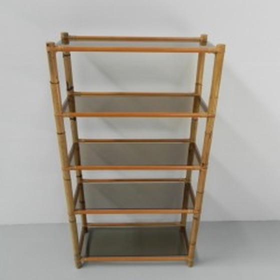 Image 1 of Bamboo display case with 5 smoked glass shelves 