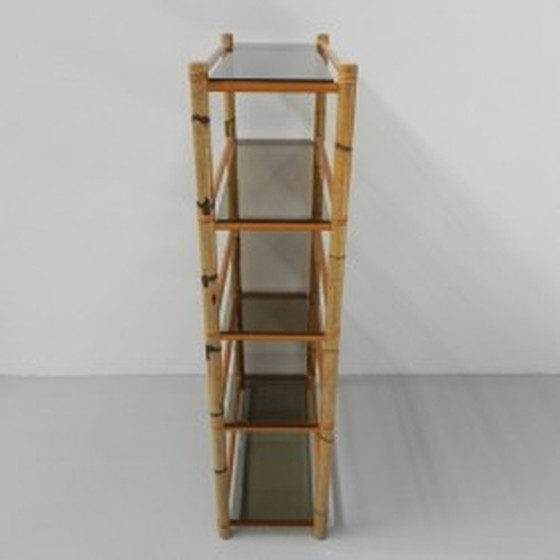 Image 1 of Bamboo display case with 5 smoked glass shelves 