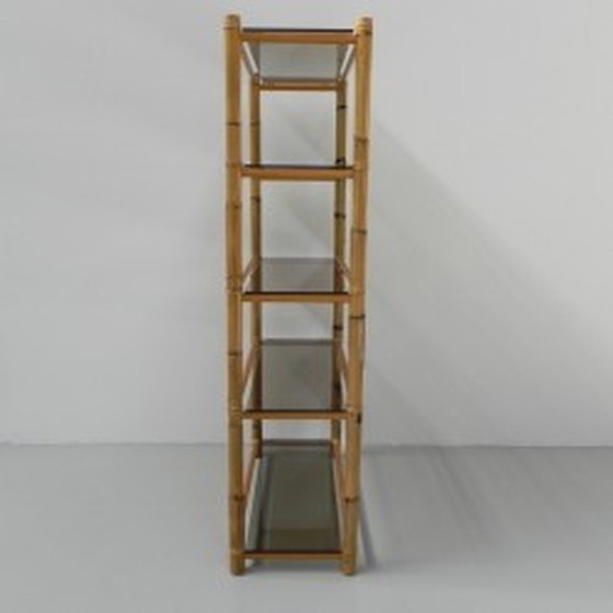 Image 1 of Bamboo display case with 5 smoked glass shelves 