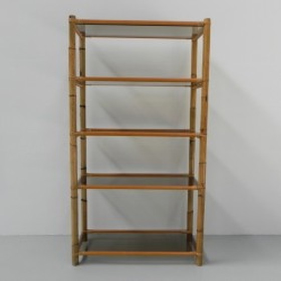 Image 1 of Bamboo display case with 5 smoked glass shelves 