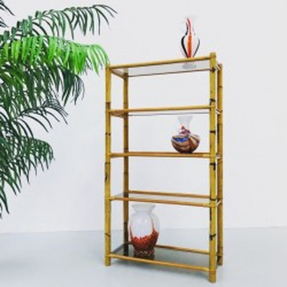 Image 1 of Bamboo display case with 5 smoked glass shelves 