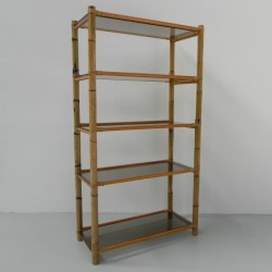 Image 1 of Bamboo display case with 5 smoked glass shelves 