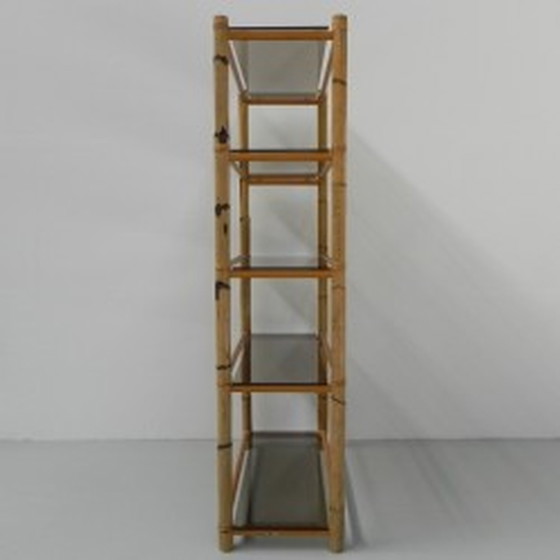 Image 1 of Bamboo display case with 5 smoked glass shelves 