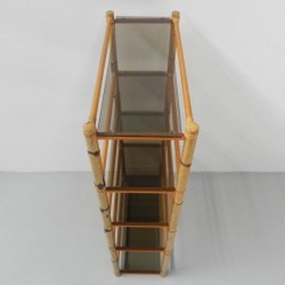 Image 1 of Bamboo display case with 5 smoked glass shelves 