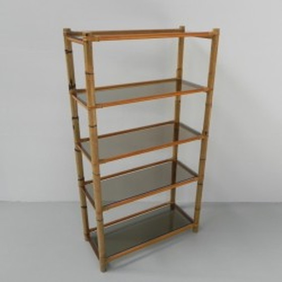 Image 1 of Bamboo display case with 5 smoked glass shelves 