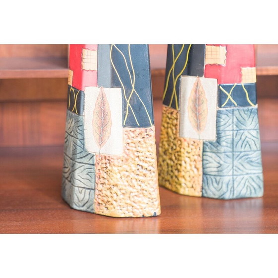 Image 1 of Pair of 1980s-90s Terracotta Vases – Geometric and Textured Design