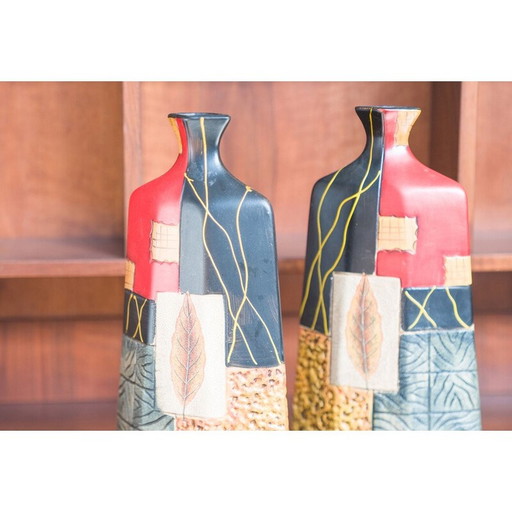 Pair of 1980s-90s Terracotta Vases – Geometric and Textured Design