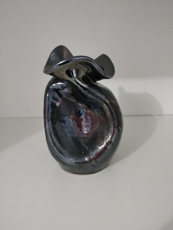 Image 1 of Signed Free Form Asymmetrical Enameled Vase