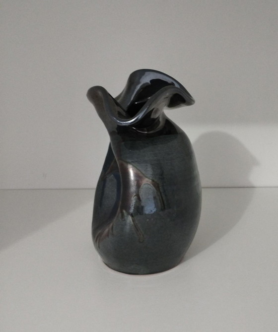 Image 1 of Signed Free Form Asymmetrical Enameled Vase