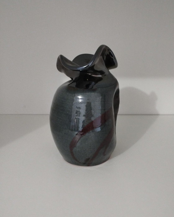 Image 1 of Signed Free Form Asymmetrical Enameled Vase