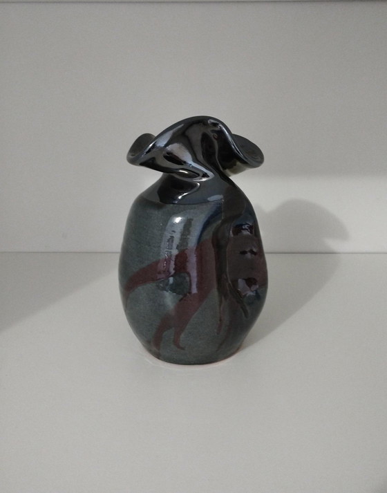 Image 1 of Signed Free Form Asymmetrical Enameled Vase