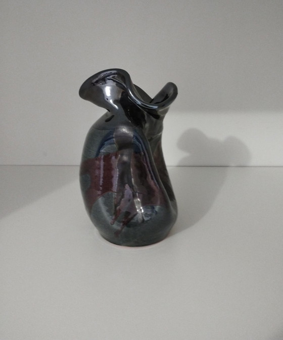 Image 1 of Signed Free Form Asymmetrical Enameled Vase