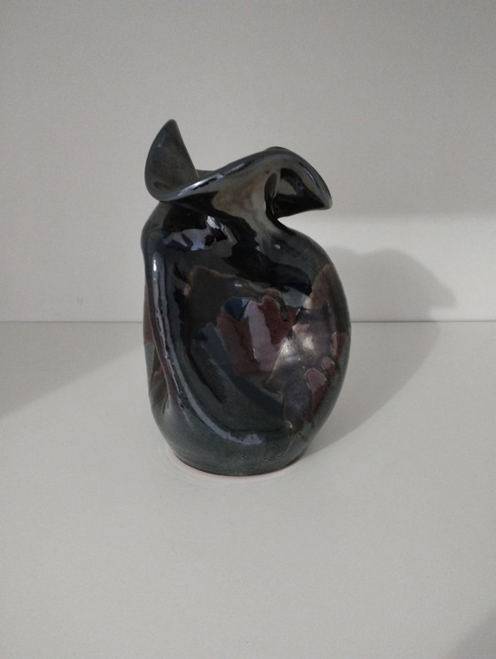 Image 1 of Signed Free Form Asymmetrical Enameled Vase