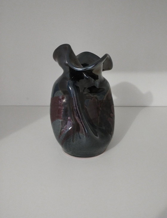 Image 1 of Signed Free Form Asymmetrical Enameled Vase