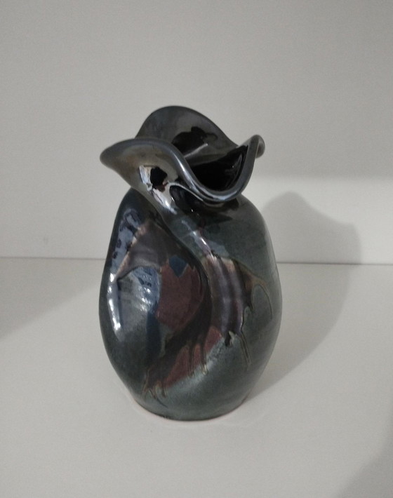 Image 1 of Signed Free Form Asymmetrical Enameled Vase