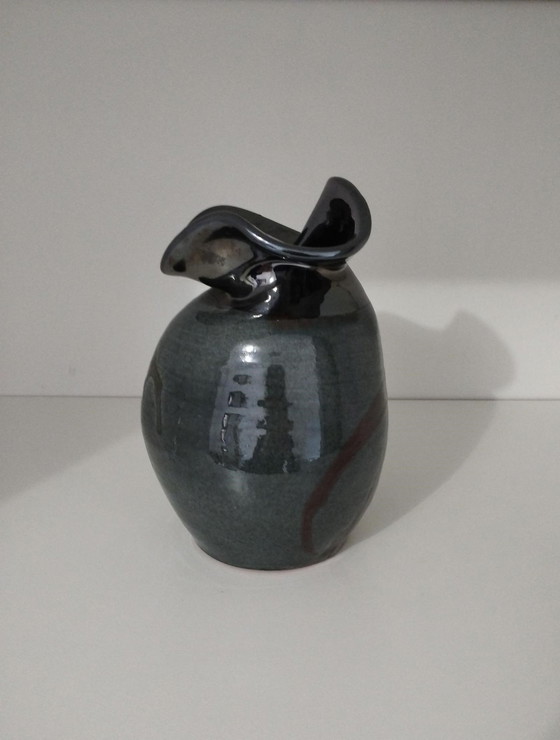 Image 1 of Signed Free Form Asymmetrical Enameled Vase