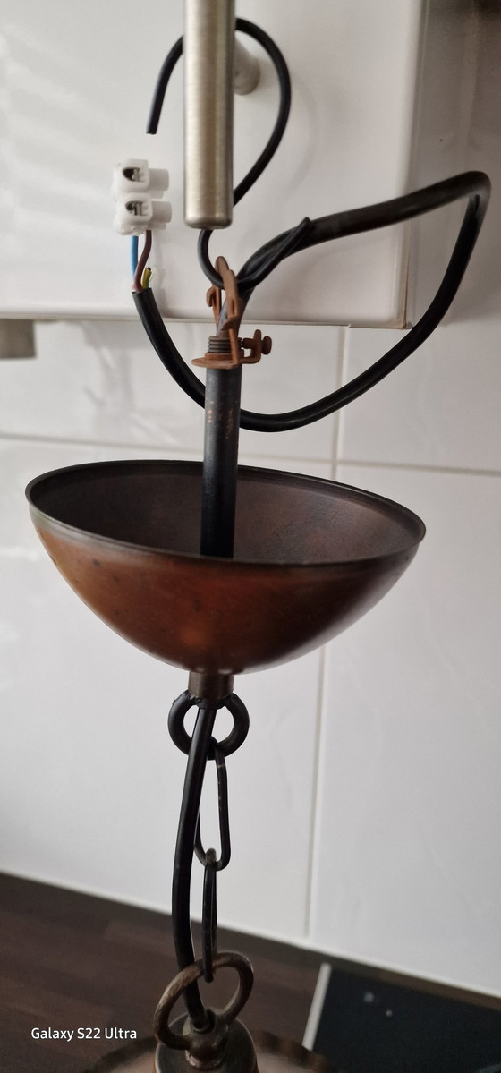 Image 1 of Mid-Century copper metal glass hanging lamp