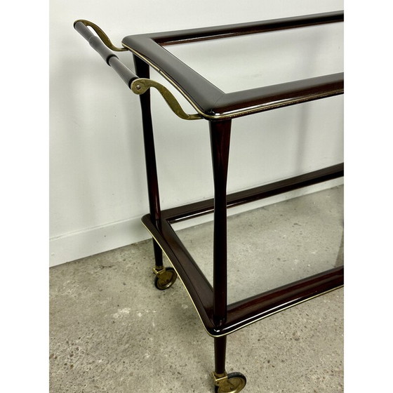 Image 1 of Vintage serving table in rosewood and brass by Cesare Lacca, Italy 1950s