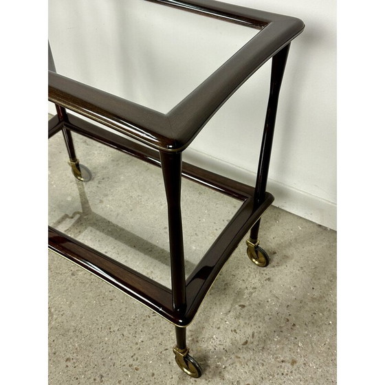 Image 1 of Vintage serving table in rosewood and brass by Cesare Lacca, Italy 1950s