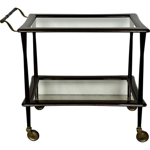 Vintage serving table in rosewood and brass by Cesare Lacca, Italy 1950s