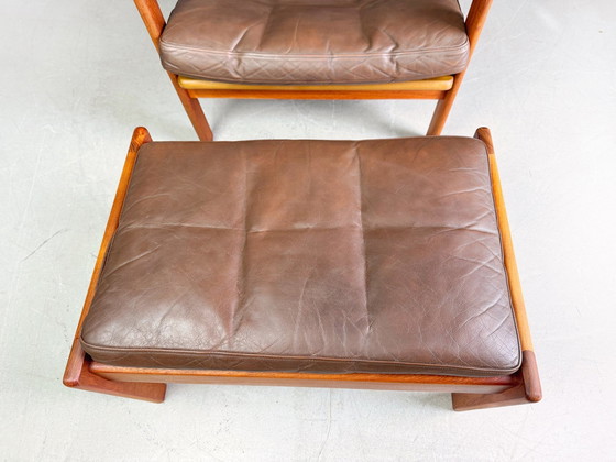 Image 1 of Poltrona Mid-Century Niels Eilersen Illum Wikkelsø pouf con schienale alto