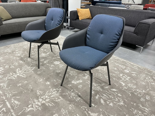 2 Rolf Benz 600 swivel chairs, blue fabric 