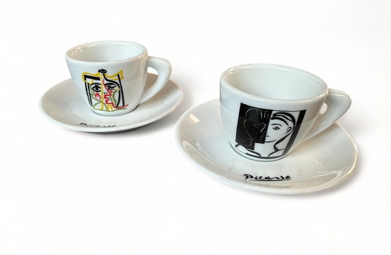 Image 1 of Two Porcelain Pablo Picasso Coffee Cups Plus Saucers