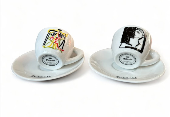 Image 1 of Two Porcelain Pablo Picasso Coffee Cups Plus Saucers