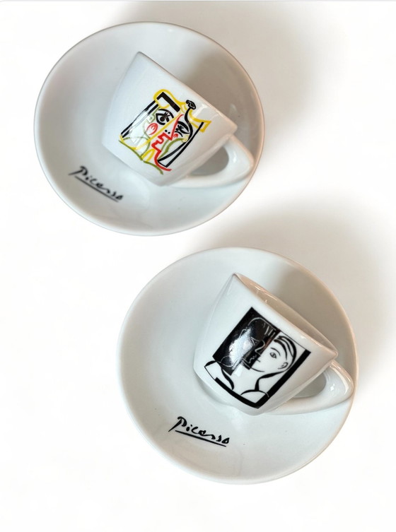 Image 1 of Two Porcelain Pablo Picasso Coffee Cups Plus Saucers