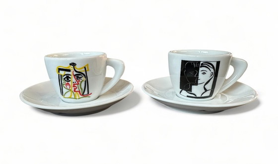 Image 1 of Two Porcelain Pablo Picasso Coffee Cups Plus Saucers