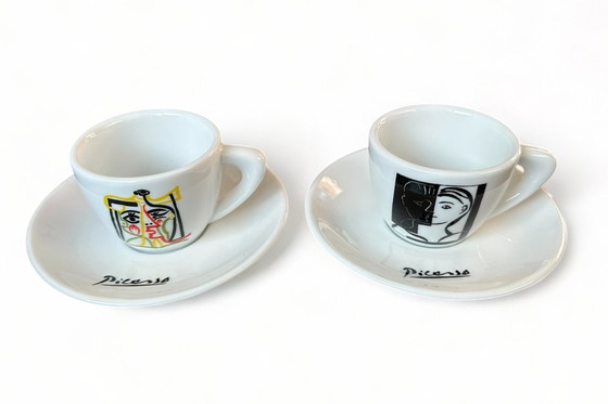 Image 1 of Two Porcelain Pablo Picasso Coffee Cups Plus Saucers