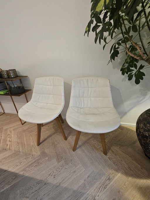 4x MDF Italia Flow Chair Cadre en chêne cuir blanc