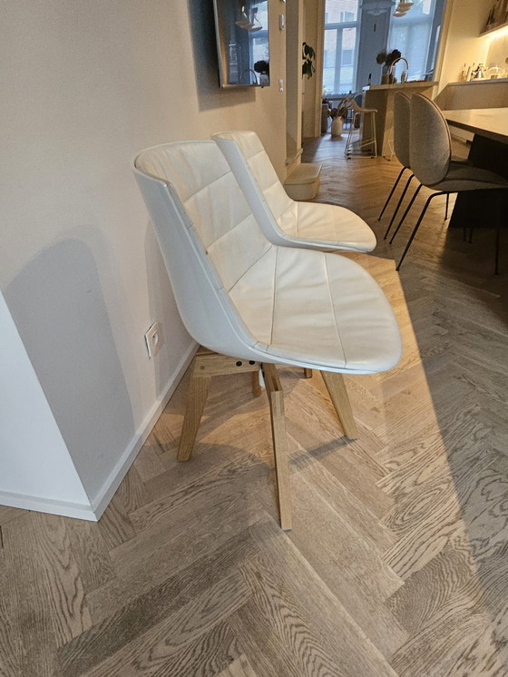 Image 1 of 4x MDF Italia Flow Chair Cadre en chêne cuir blanc