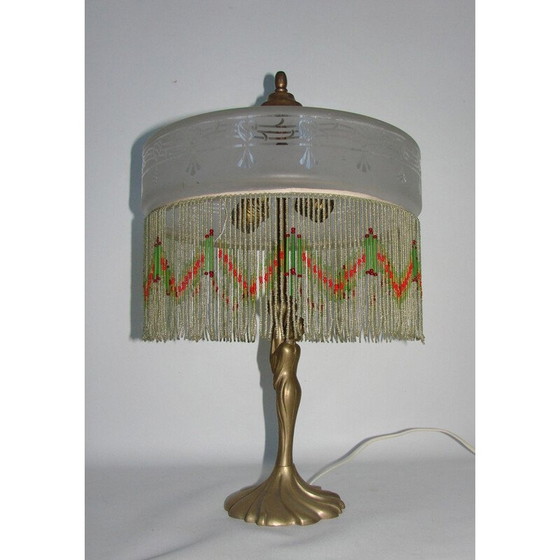 Image 1 of Vintage brass and glass table lamp, 1950
