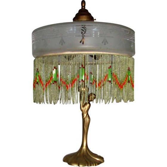 Image 1 of Vintage brass and glass table lamp, 1950