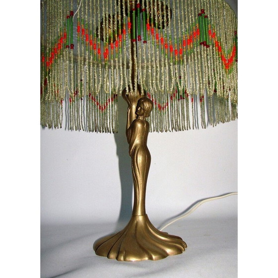 Image 1 of Vintage brass and glass table lamp, 1950