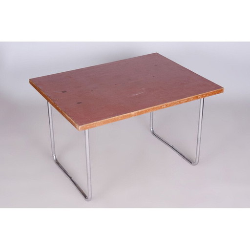 Vintage Bauhaus dining table in chrome steel and spruce wood for Mücke Melder, Czechoslovakia 1930