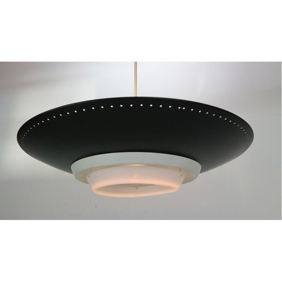 Image 1 of Vintage dutch industrial ceiling lamp for Philips in black metal 1950s