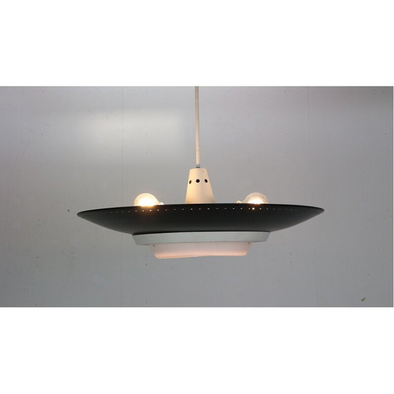 Image 1 of Vintage dutch industrial ceiling lamp for Philips in black metal 1950s