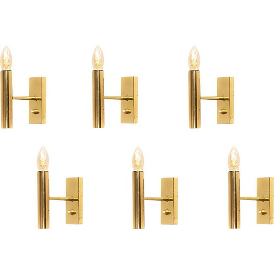 Image 1 of Set of 6 Vintage brass Fog & Morup wall lamps by Jo Hammerborg, Denmark 1960s